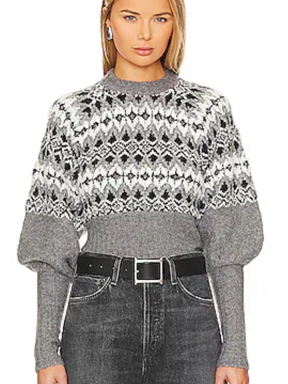 Jason Wu Gray and White Fair Isle Crewneck Sweater Medium